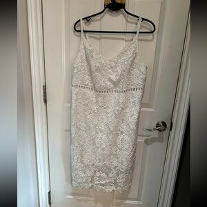 Like New “Forever 21” Elegant White Lace Dress with peek-a-boo waist band
